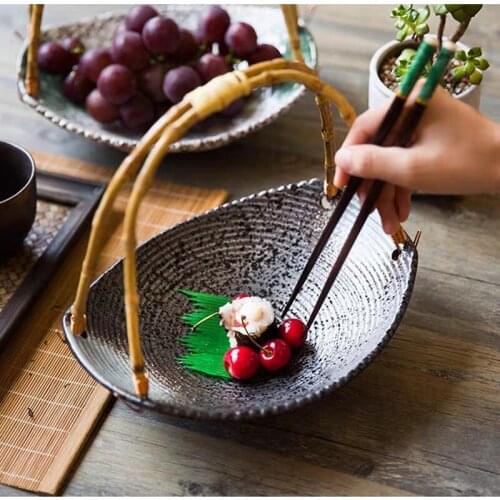 Creative Personality Japanese Style Ceramic Restaurant Hotel Tableware Fruit Basket Sushi Snack Plate Portable Fruit Tray