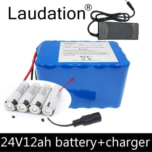 Laudation 24V 12AH Lithium Battery 24V 12800mah 6S 4P Motor Wheelchair Lithium Ion Battery 250W 350W Electric Bicycle+2A Charger