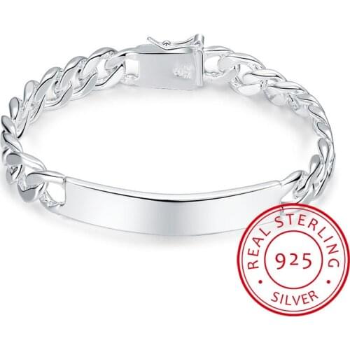 LEKANI Mens Fine Jewelry 925 Sterling Silver ID Bracelets 10mm watch chains 20cm bracelet Pulsera Prata Hombre