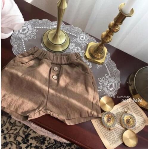 Plain Color Vintage Linen Summer Boys Girls Baby Simple All-match Shorts Children Bebes Short Pants 1-6Y 2021 New Arrive