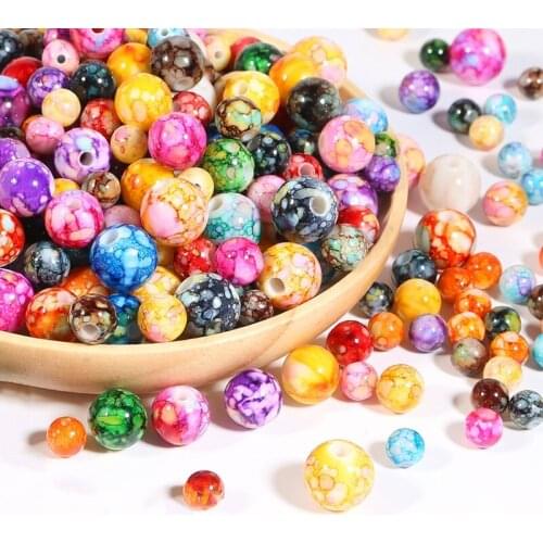 Wholesale 8mm 10mm 12mm Mixed Colors Printed Acrylic Round Loose Spacer Beads for DIY Jewelry Making Earring bracelet necklace