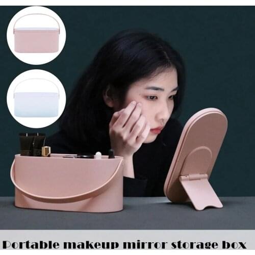 Makeup Organizer Box With LED Light Mirror Travel Makeup With Touch Screen Light Up Mirror USB Charge Portable Storage Basket