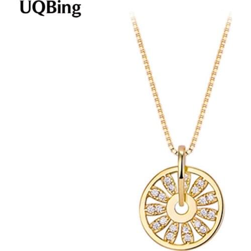 Simple zircon transfer plate gold necklace female rotating round collarbone necklace for women 925 sterling silver jewelry