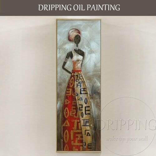 Luxury Wall Art Hand-painted High Quality Modern Abstract African Woman with Dress Oil Painting Beautiful African Woman Painting