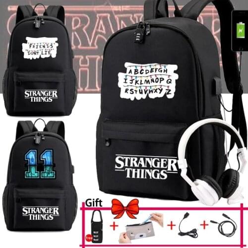IMIDO Stranger Things Backpacks For School Students Usb Charging Large Capacity Travel Bag Breathable New Shoulders Backpack