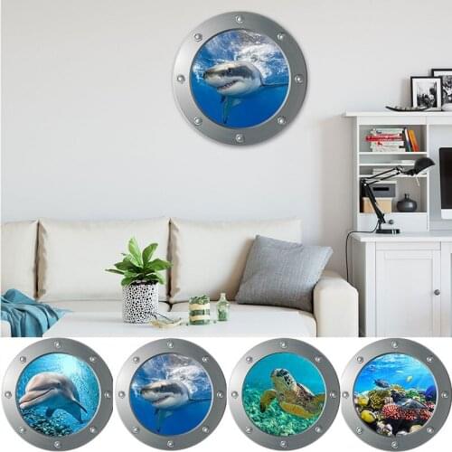 Sealife Shark 3D PVC Wall Sticker Fish Submarine Window Wall Stickers Refrigerator Bathroom Home Decoration Mural Art Decals New