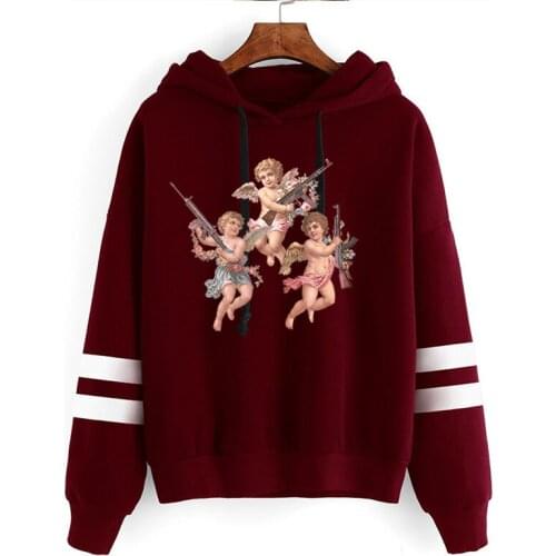 Oversize Hoodies Full Sleeve Pullovers Angel Tops Streetwear Casual Print Sweatshirt Women Kawaii Korean Style Clothes