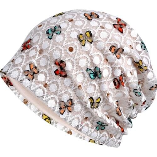 Women Summer Colorful Butterfly Lace Mesh Baggy Hat Bonnet Beanie Maternity Cap for Summer
