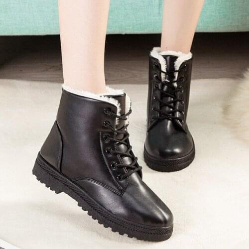 Pu Leather Ankle Boots Women 2021 Fashion Snow Boots Winter Lace-up British Black Boots Rivets Comfortable Boats Women Shoes