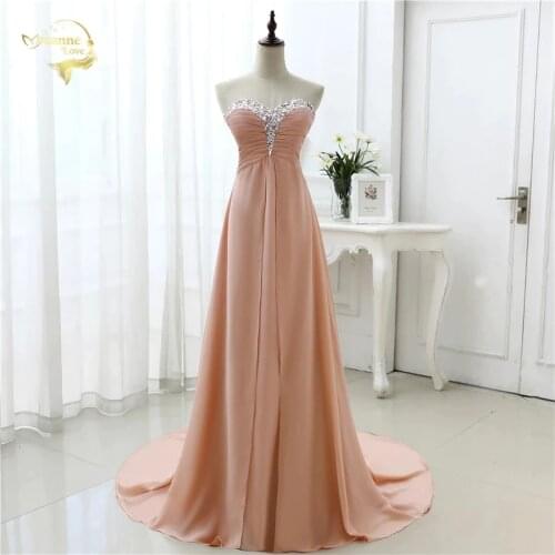 Vestido de festa vestido longo 2020 Open Leg Lace up Sweetheart Neck Beading Crystal Formal Long Chiffon Evening Dresses OL4311