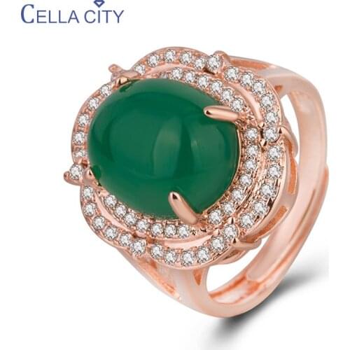 Cellacity Vintage Ring for Women Silver 925 Jewelry Oval Gemstones Ethnic style Opening adjustable Rings Rose Gold Color Gifts