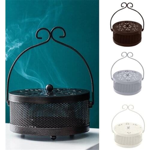 1Pc Retro Portable Mosquito Coil Holder Round Hollow Mosquito-repellent Incense Burner Case