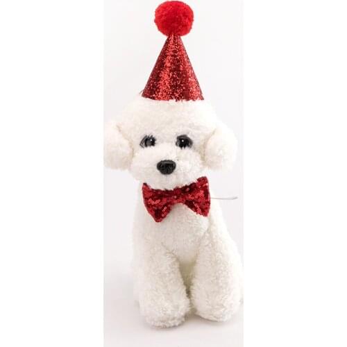1pc Pet Dogs Caps Or 1pc Cat Bowknot Dog Birthday Costume Sequin Design Headwear Cap Hat Christmas Party Pets Accessories