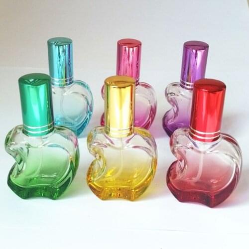 20PC 12ml Colorful Apple Shaped Empty Glass Perfume Bottle Small Sample Portable Parfume Refillable Scent Sprayer Bottle