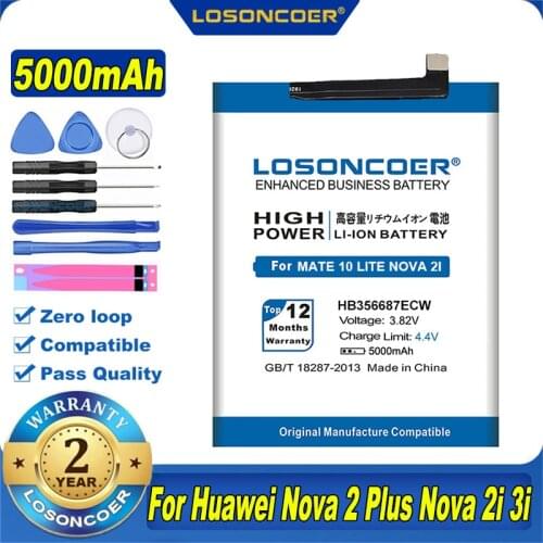 100% Original LOSONCOER 5000mAh HB356687ECW Battery For Huawei Nova 2 Plus Nova 2I Honor 9i G10 Mate 10 Lite BAC-AL00 7X 10 Pro