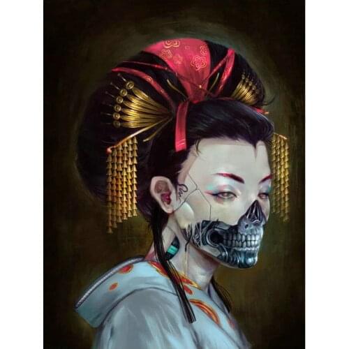 5D Round Diamond Embroidery Cross Stitch Japanese woman skull Diy Full Square Diamond Painting Mosaic Home Decoration Gift