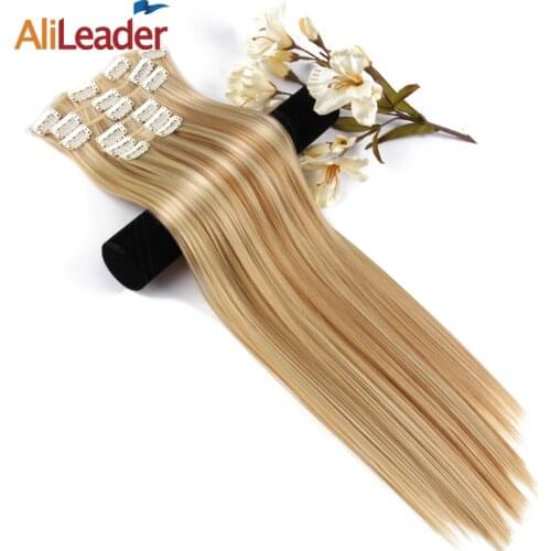 AliLeader Beautyful Long Hair Extension Clip Blonde Hair Extensions 6 Pcs/Set 16 Clips In Hair 22 Inch Synthetic Hair Piece