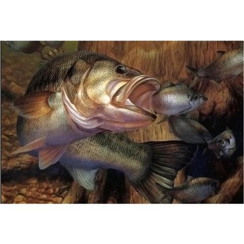 Diamond Embroidery Underwater Landscape Large Mouth Bass Chasing Fish Full Square Round Diamond Painting Cross Stitch KitZP-4762