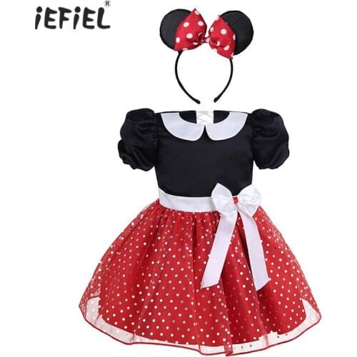 New Infant Baby Girls Short Sleeves Polka Dots Ballet Dress Halloween Costume Cosplay Party Princess Girls Dress with Hair Hoop
