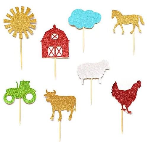Glitter Farm Cupcake Topper Farm Birthday Party Barnyard Bash Party Farm Decorations Country Birthday Party Supplies