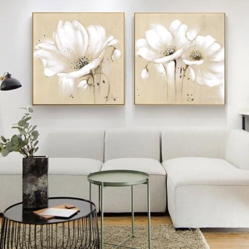 Large Flowers Canvas Art Wall Paintings Home Decor White Abstract Flowers Art Prints Modern Pictures For Living Room Cuadros