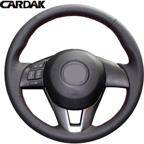 CARDAK DIY Hand-stitched Black Artificial leather Steering Wheel Cover for Mazda CX-5 CX5 Atenza 2014 New Mazda 3 CX-3 2016
