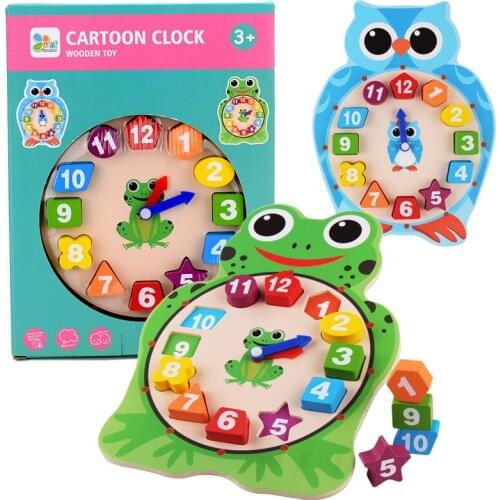 2021 New Cartoon Animal Digital Clock Toy Wooden Educational Frog Shape Kindergarten Children Teaching Utensils