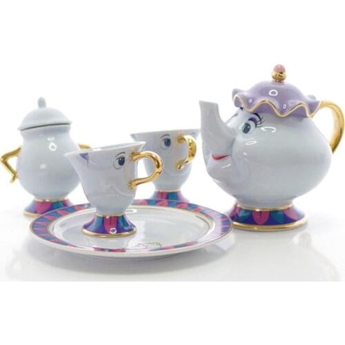 Disney Beauty Beast Cartoon Water Cup Set Coffee Tea Milk Ceramic Pot Suit Home Office Collection Kettle Festival Friend Gifts