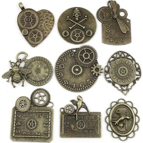 DoreenBeads Fashion Zinc Based Alloy Pendants Mixed Antique Bronze Clock DIY Style 5x3.9cm - 3.9x3.3cm, 1 Set ( 9 PCs/Set)