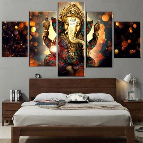 Ganesha Paintings House Decorations Living Room 5 Pieces Canvas Wall Art Pictures Posters and Prints Modern Artwork Home Decor