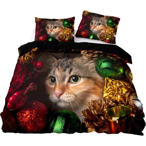 Interesting Cat Pattern Duvet Cover Set With Pillowcase, 140x200 Quilt Cover, 220×230 Blanket Cover,King Black Bedding Set