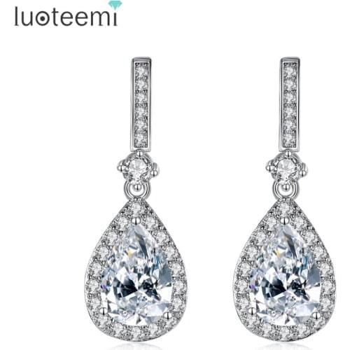 LUOTEEMI Water Drop Earrings Elegant Cubic Zircon Fashion Trendy Jewelry for Women Bride Wedding Party Boucle D'Oreille Femme