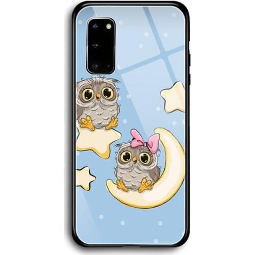 Cute cartoon owl Phone Case Tempered Glass For Samsung S7 S8 S9 S10E S20 21 30 Plus ultra Note 8 9 10 Plus A7 2018