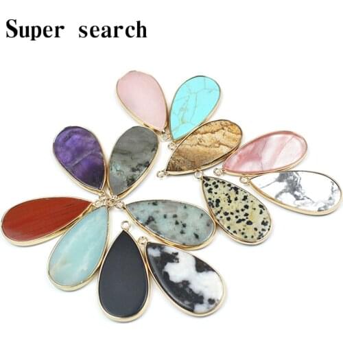 Natural Stone Pink Crystal Black Onyx Water Drop Shape Pendants for Jewelry Making Diy Necklace Bracelet Accessories Wholesale