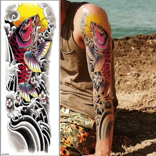 NEW48*17cm Full Flower Arm Tattoo Sticker Red squid leaping water Body paint Water Transfer fake Temporary Tatoo sleeve 46design