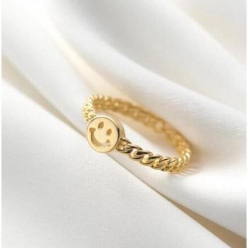 New Style Gold Plated Brass Chunky Twisted Chain Geometric Creativity Smile Womens Ring Fashion Jewelry