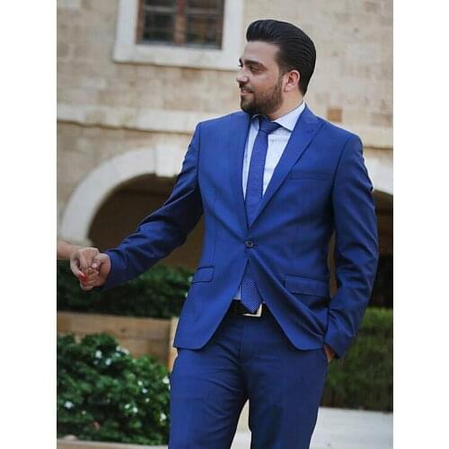 ANNIEBRITNEY Royal Blue 2 Piece Slim Fit Men Formal Suit Skinny Blue Groom Wedding Tuxedo Cutsom Prom Wedding Men Suit Set