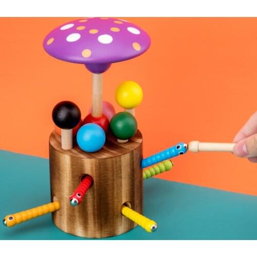 Montessori Educational Wooden Toys Magnetic Catch Worm Puzzle Toys Math Toys Preschool Baby Early Educational Toys for Children