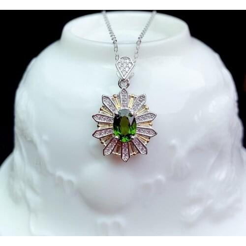 Fashion green diopside necklace for women jewelry real 925 silver natural gem girl party gift lucky birthstone good gem