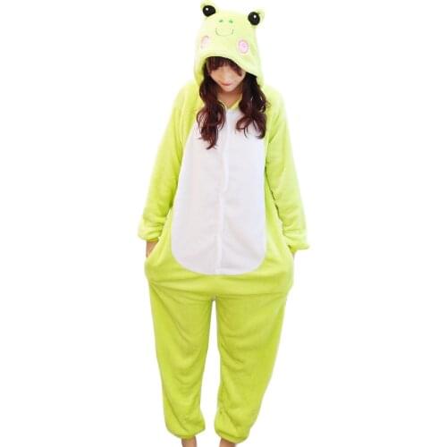 Kigurumi Frog Pajamas Adults Animal Onesies Winter Sleepwear Women Men Flannel Nightwear Cosplay Costumes