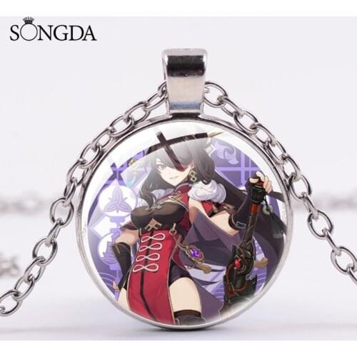 Hot Game Genshin Impact Pendant Necklace Cosplay Cartoon Figure Metal Statement Necklace Gift for Friend Women Men Accessories
