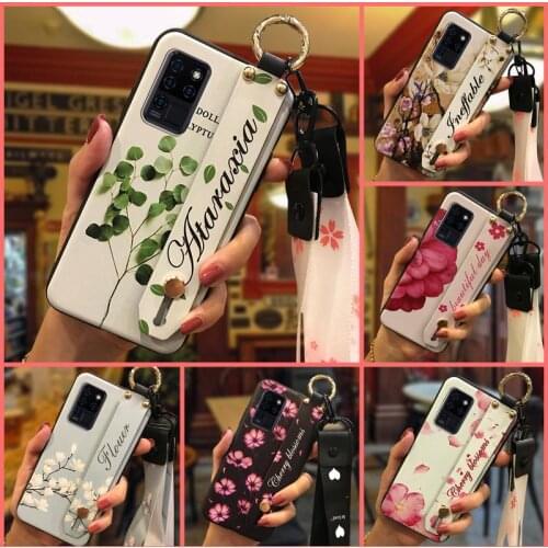 Durable Soft Phone Case For Oukitel C21/C21 Pro Flower Wristband Anti-dust Waterproof Lanyard