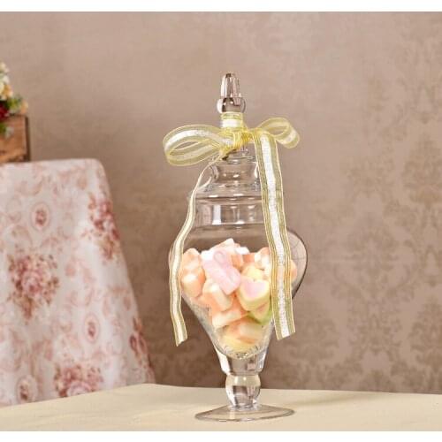 Transparent Glass Candy Jar with Glass Cover Wedding Dessert Display Stand Home Candy
