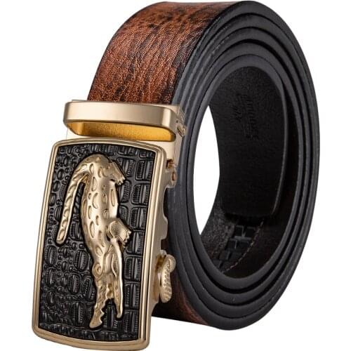 Genuine Leather Belt Alloy Automatic Buckle Luxury Belt Barry.Wang Fashion High Quality Brown And Blue Waist Belt For Men G-0088