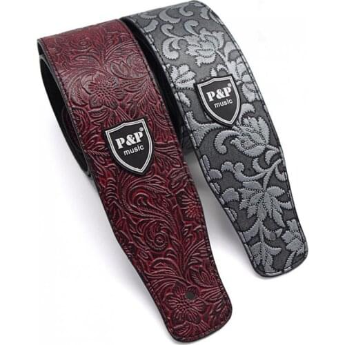 Sale 4 Colors Optional Adjustable PU Leather Embossed Guitar Strap for Guitar Bass