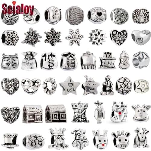 Seialoy 2pcs Silver Color Christmas Beads Snowflake Gift Bag Reindeer Bead Fit Diy Charm Bracelets Xmas Jewelry Making Accessory