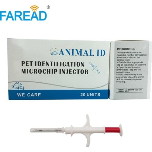 100pcs box (20pcs) 2.12*12mm ID chip tag injectors under skin Animal Microchips syringe for dog/cat/pets/house/cattle/goat