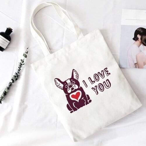 Big Capacity Purse I Love You Letter Print Crossbody Women Bag Cartoon Cute French Bulldog Shoulder Canvas Bags Harajuku Handbag
