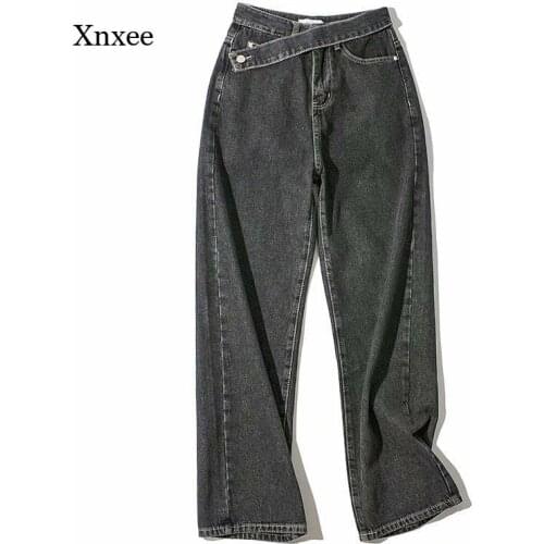 Spring and Autumn Womens Denim Trousers High Waist New Fashion Straight Leg Jeans Womens Street Style Loose Jeans