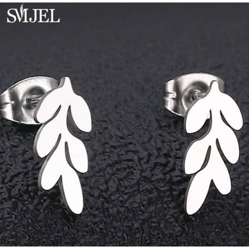 SMJEL Stainless Steel Leaves Earrings For Women Bijoux Bohemian Fashion Plant Earring Statement Jewelry Party Wholesale